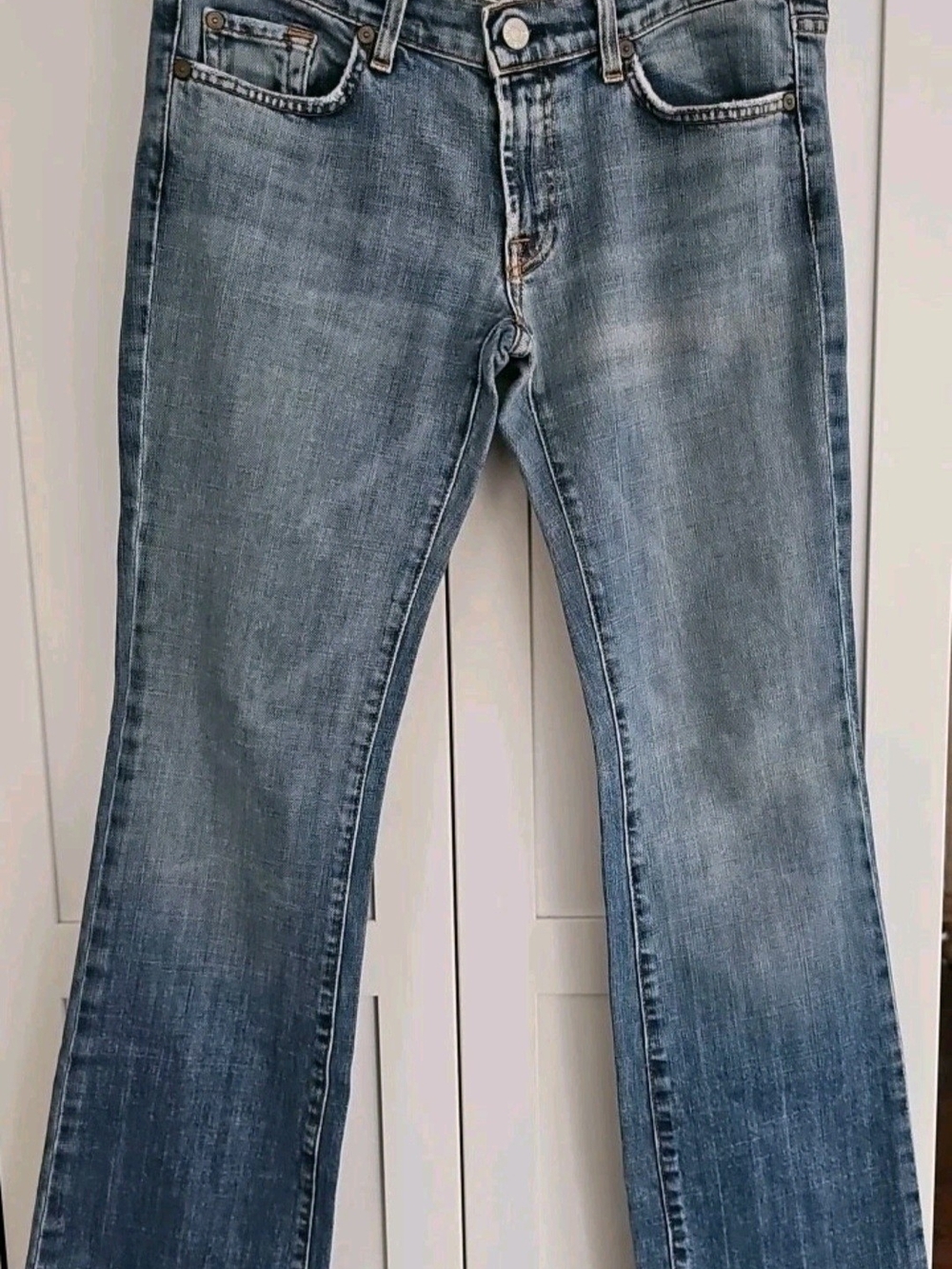 7 For All Mankind Blue Low-Rise Bootcut Jeans - Picture 2 of 5